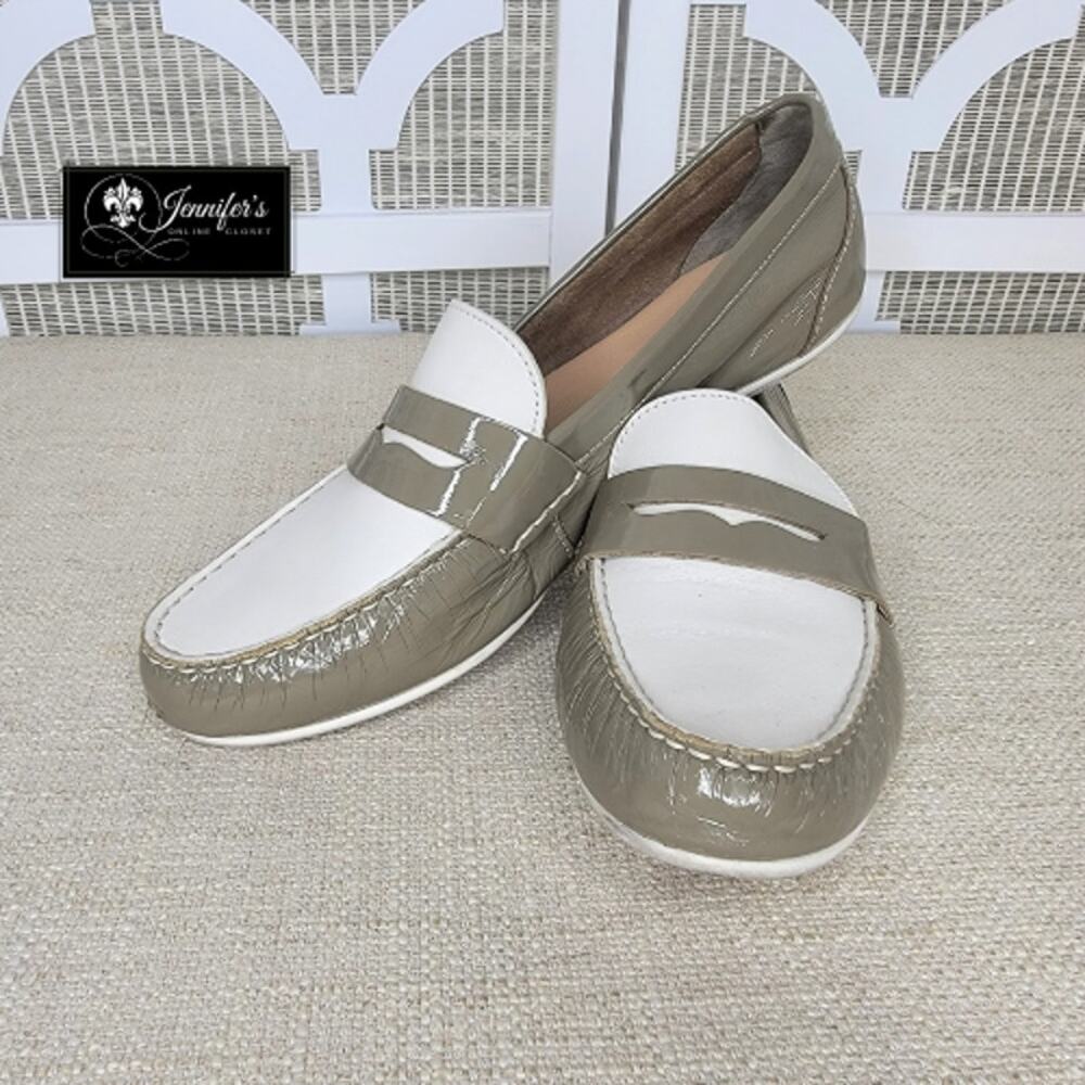 Cole Haan Women's Khaki/White Monroe Deconstructed Penny Loafers Size 8.5